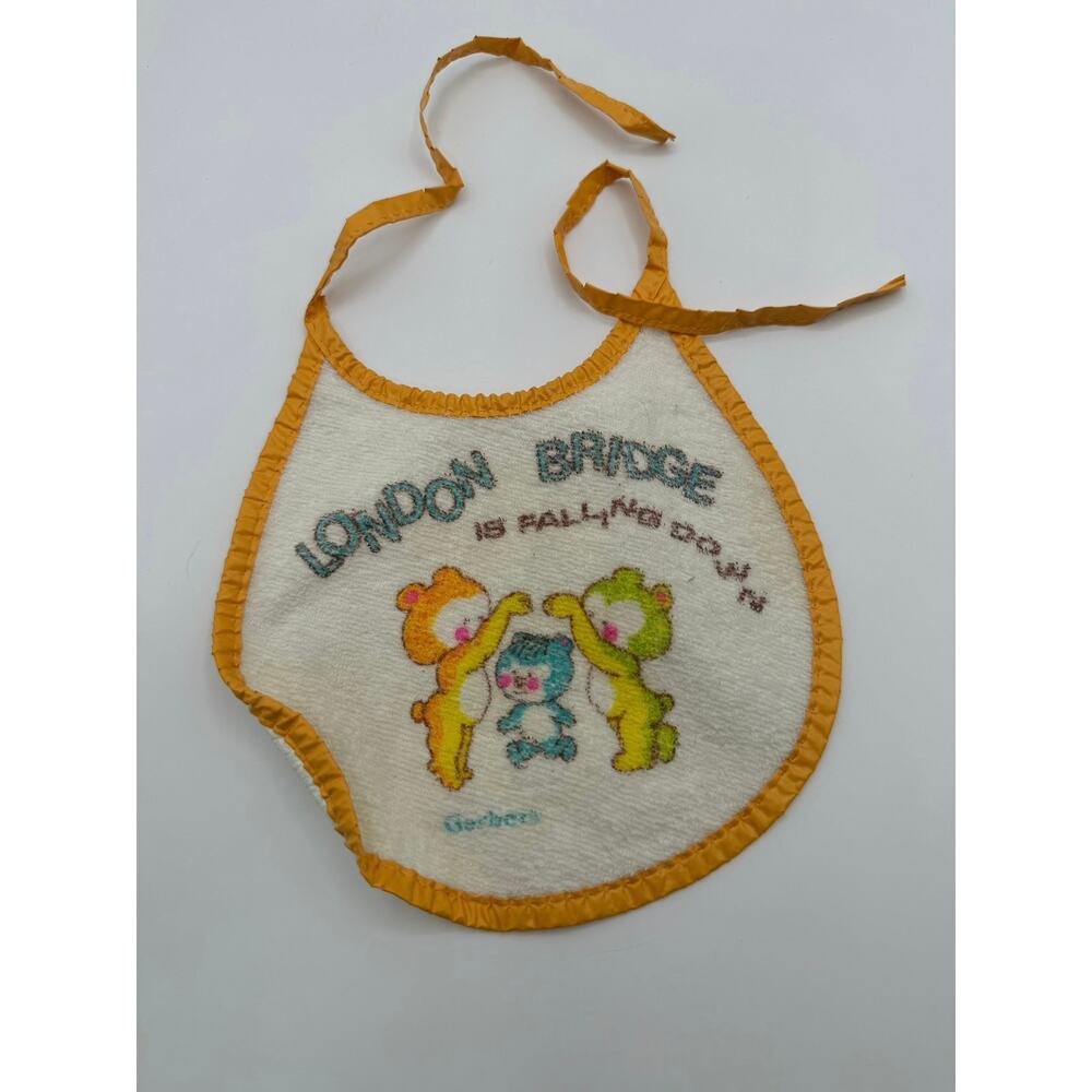 Vintage Gerber‎ Baby Bib London Bridge Nursery Rhyme Bears Terry Vinyl 1970s